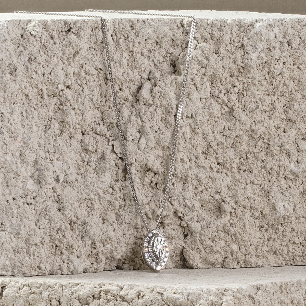 Masami Diamond Marquise Halo Necklace 0.10ct Pave Set in 9K White Gold